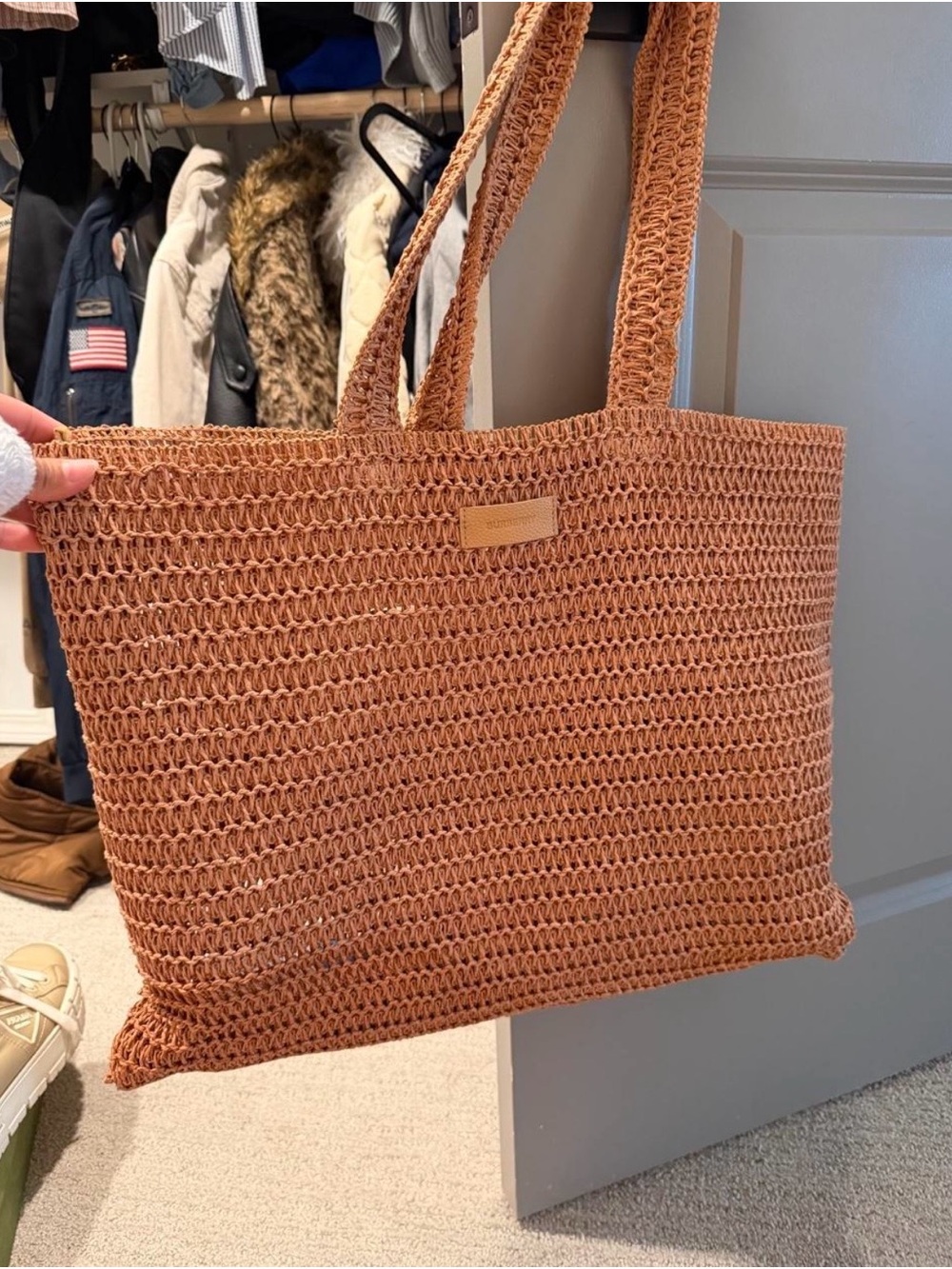 Burberry Tan Woven Straw Tote Bag